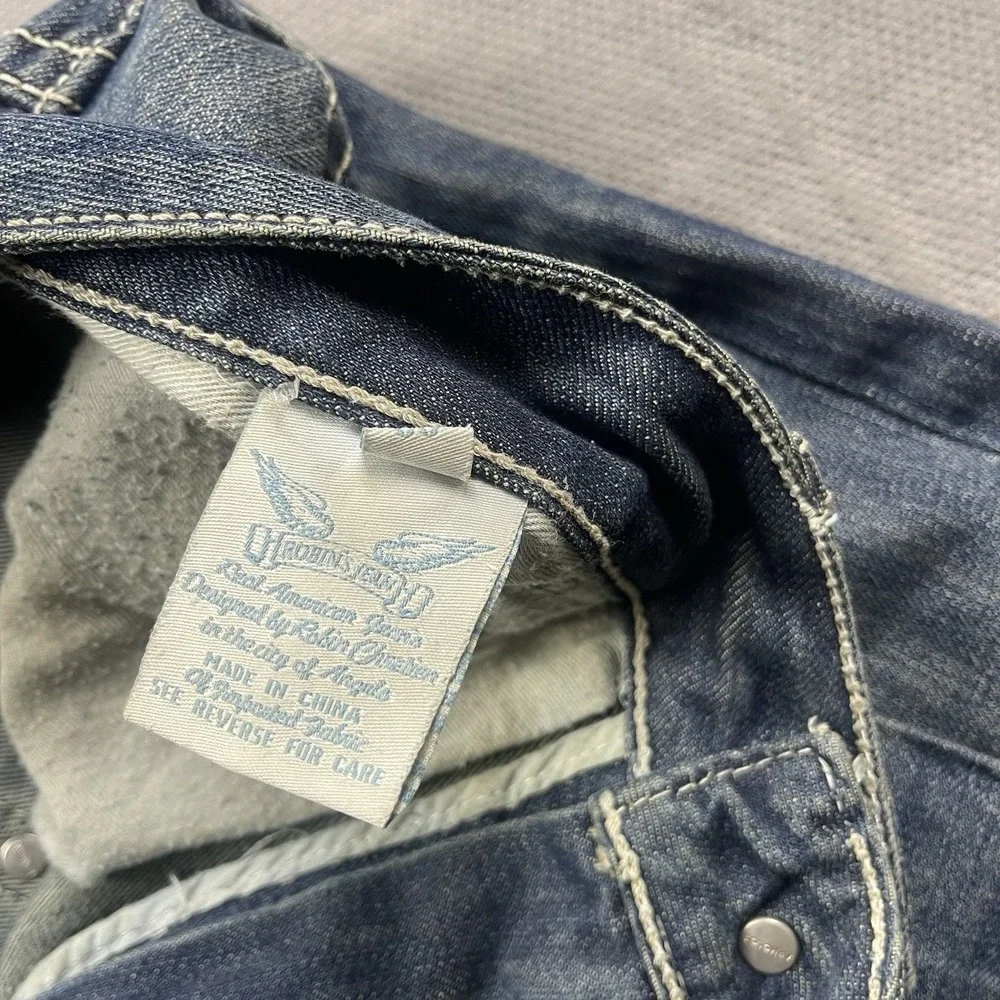 VTG Robins‎ Jean Mens 36x31 Rivet Wing Pockets Blue Faded Baggy Leg Jeans Denim